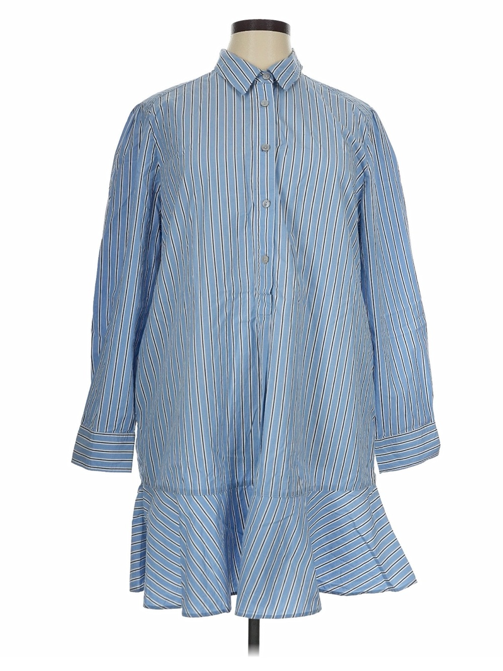 Quince Light Blue Striped Long-Sleeve Shirt Dress